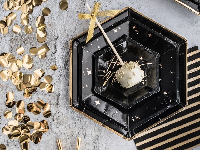 PartyDeco, talerzyki papierowe, Let's Celebrate, czarne, 23 cm, 6 szt.