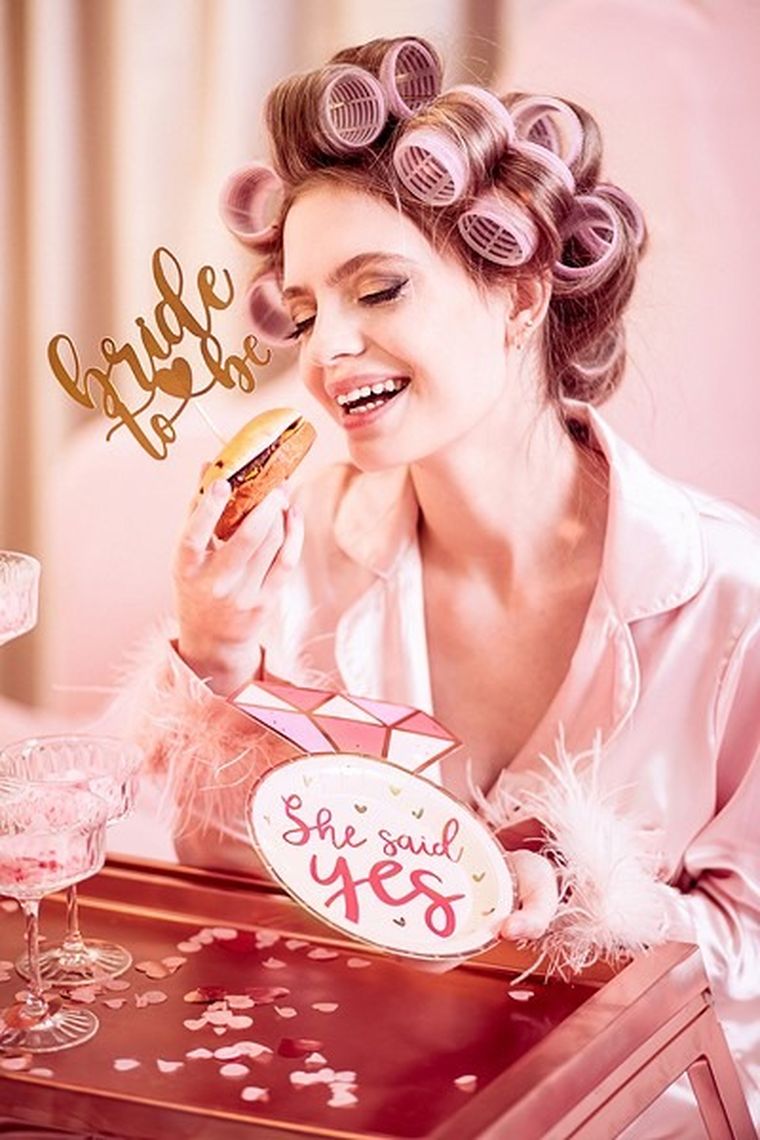 PartyDeco, talerzyki papierowe, pierścionek, She said yes, 6 szt.