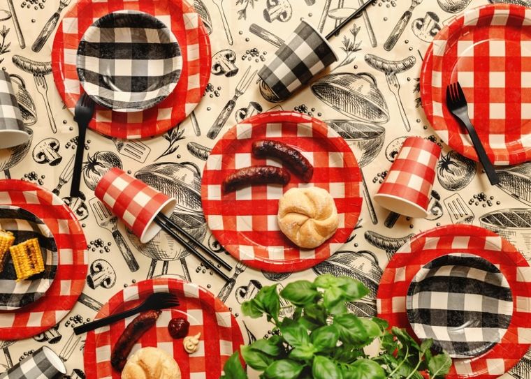 PartyDeco, talerzyki papierowe w kratę, 27 cm, 6 szt.