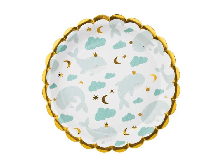 PartyDeco, talerzyki, wieloryb, 18 cm, 6 szt.