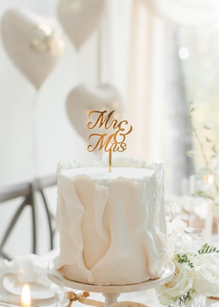 PartyDeco, topper akrylowy na tort, Mr & Mrs, złoty, 16.5 cm