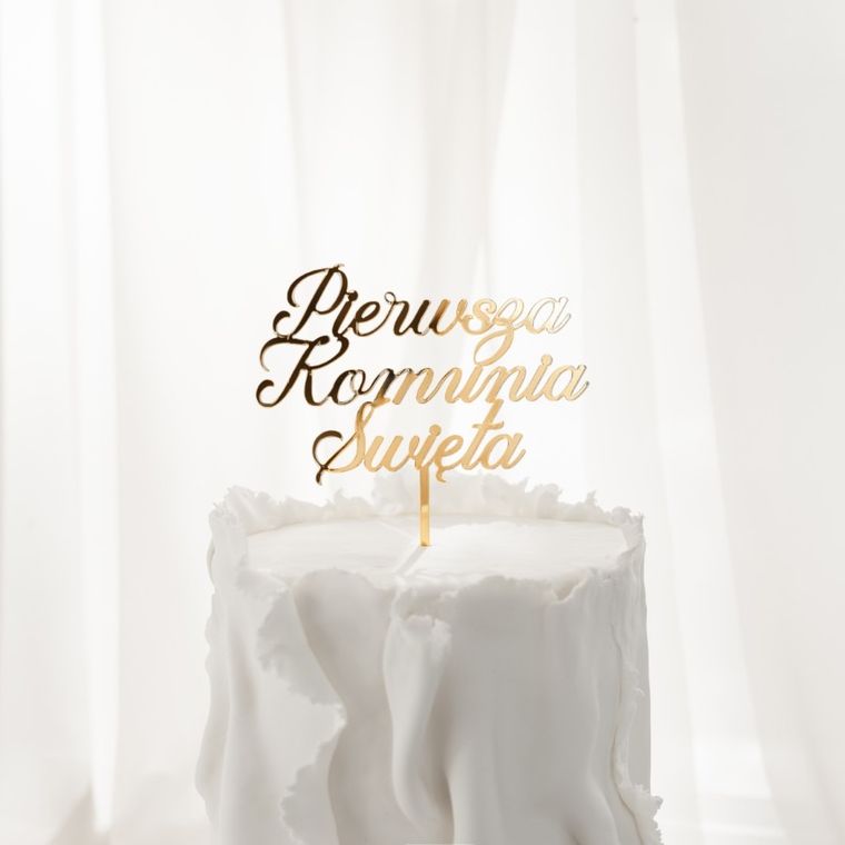 PartyDeco, topper akrylowy na tort, Pierwsza Komunia Święta, złoty, 16.5 cm