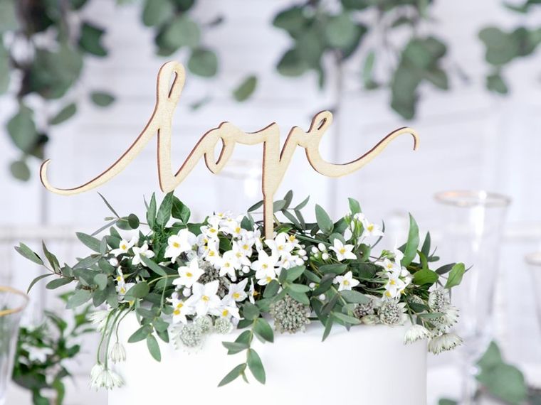 PartyDeco, topper, dekoracja na tort weselny, drewniany, Love, 16 cm