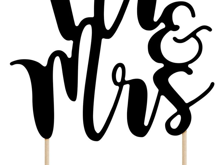PartyDeco, topper, dekoracja na tort weselny, Mr&Mrs, 25,5 cm