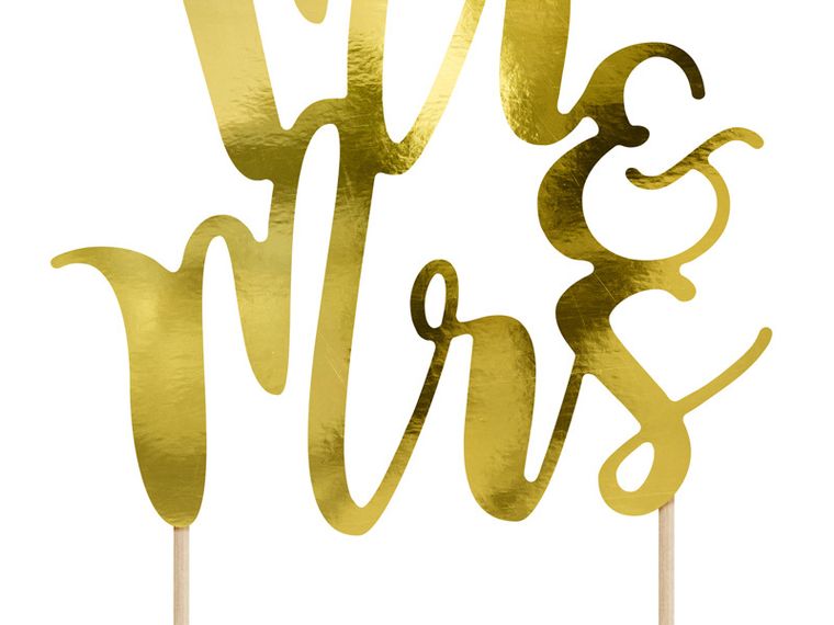 PartyDeco, topper, dekoracja na tort weselny, Mr&Mrs, 25,5 cm