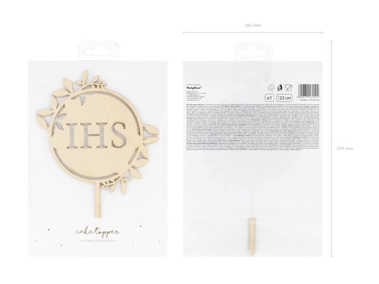 Partydeco, topper drewniany, IHS, 23 cm