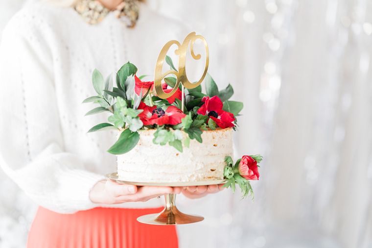 PartyDeco, topper na tort "60", złoty, 21 cm, 1 szt.