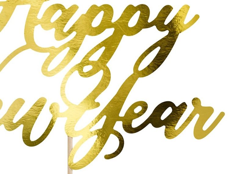 PartyDeco, topper na tort Happy New Year, złoty, 24 cm
