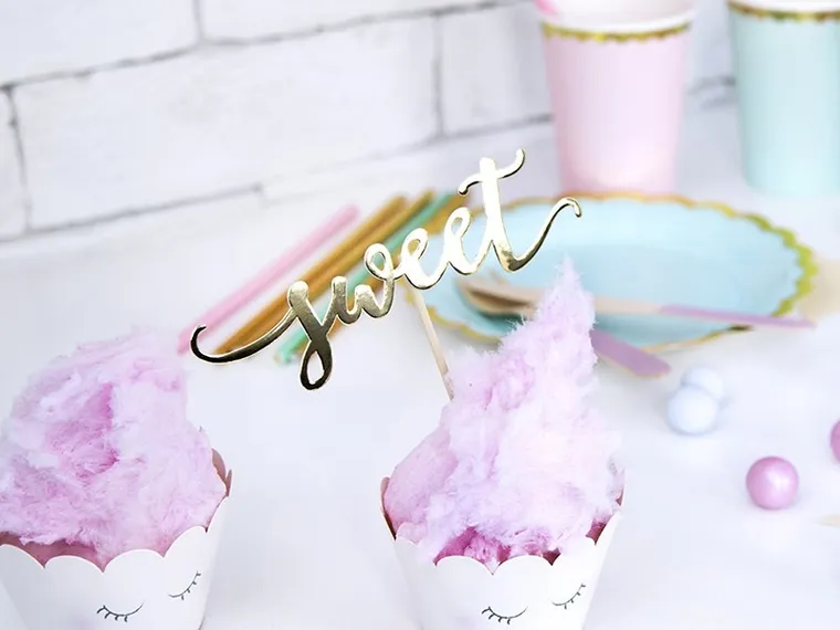 PartyDeco, toppery, dekoracje do muffinek, Love, złoty, 13 cm, 6 szt.