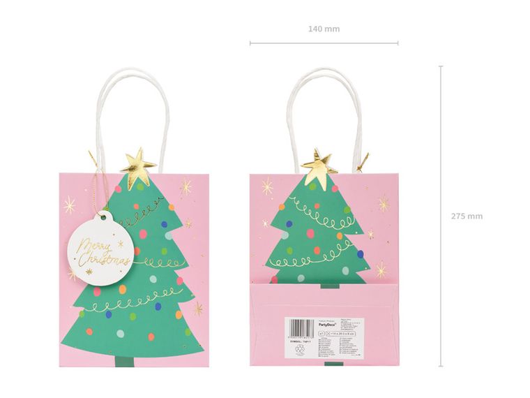 PartyDeco, torebka na prezenty Choinka, mix, 14-20.5-8 cm, 1 szt.
