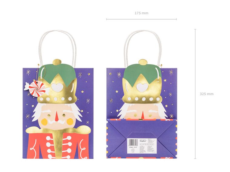 PartyDeco, torebka na prezenty Dziadek do orzechów, mix, 18-25-10.5 cm, 1 szt.