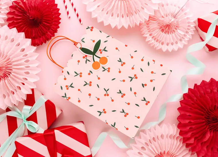 PartyDeco, torebki na prezenty Wisienki, mix, 26-32-13 cm, 1 szt.