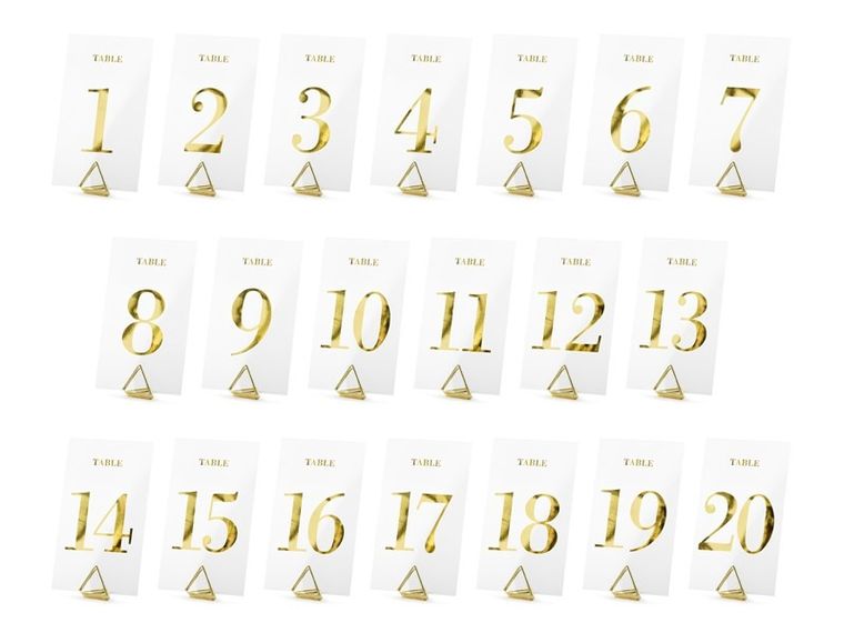 PartyDeco, transparentne numery na stół, złote, 7-12 cm, 20 szt.