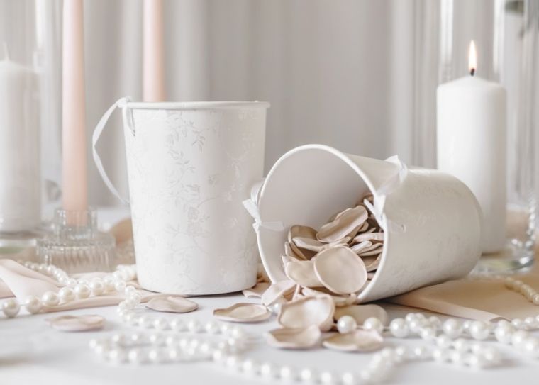 PartyDeco, wiaderko na płatki do sypania/konfetti, białe, ok. 13 cm