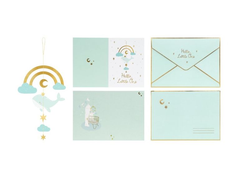 PartyDeco, Wieloryb, kartka z kopertą, tiffany blue, 14-20 cm