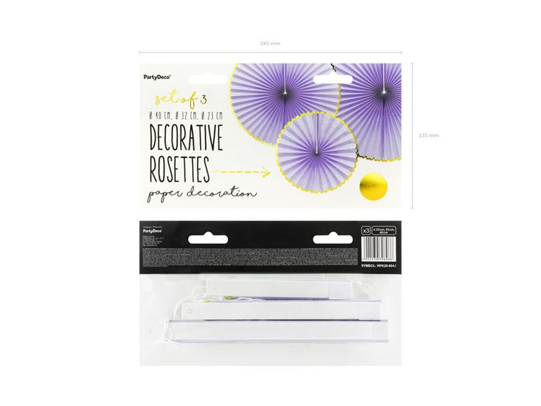 PartyDeco, Yummy, rozety dekoracyjne, jasny liliowy, 3 szt.