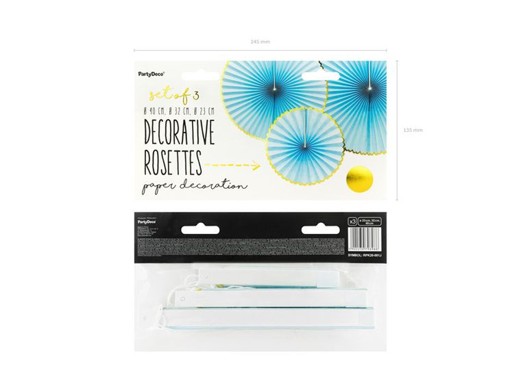 PartyDeco, Yummy, rozety dekoracyjne, jasny niebieski, 3 szt.