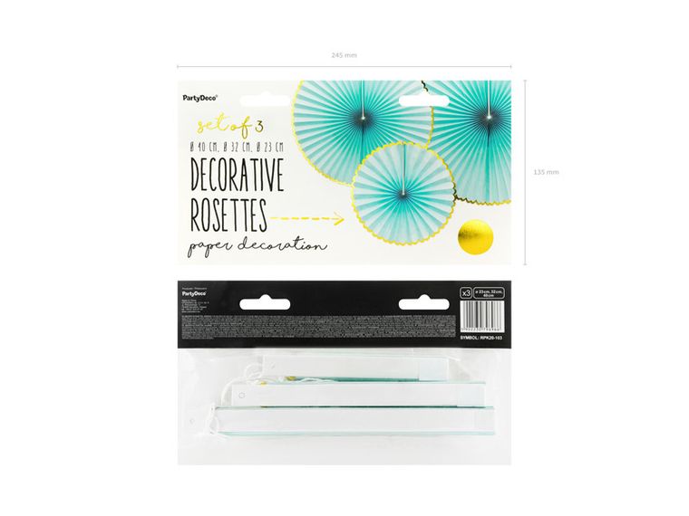 PartyDeco, Yummy, rozety dekoracyjne, miętowy, 3 szt.