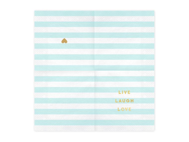 PartyDeco, Yummy, serwetki papierowe urodzinowe, Live Laugh Love, jasny niebieski, 33-33 cm, 20 szt.