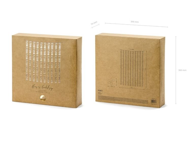 PartyDeco, zasłona dekoracyjna, girlanda na tło, kwiatki, złota, 100-210 cm