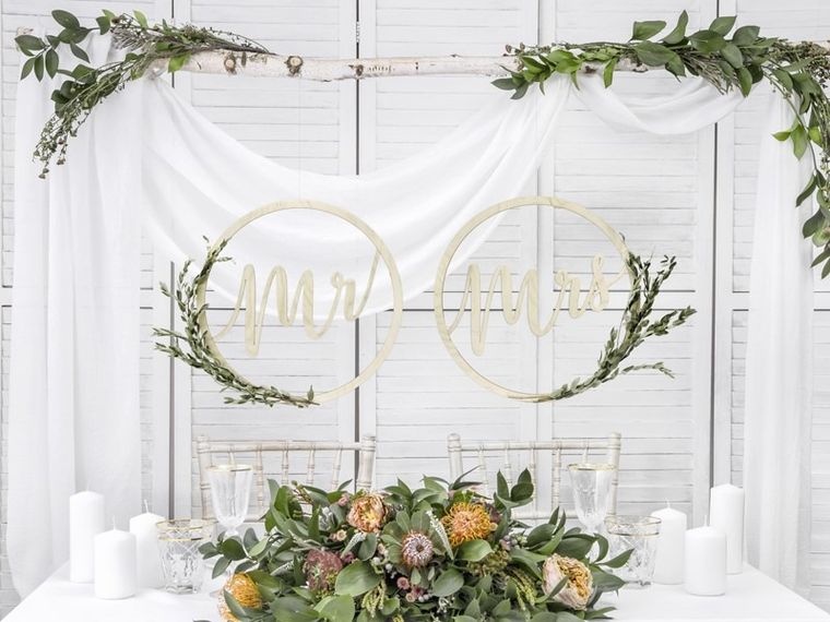 PartyDeco, zawieszki dekoracyjne Mr Mrs, 38 cm, 2 szt.