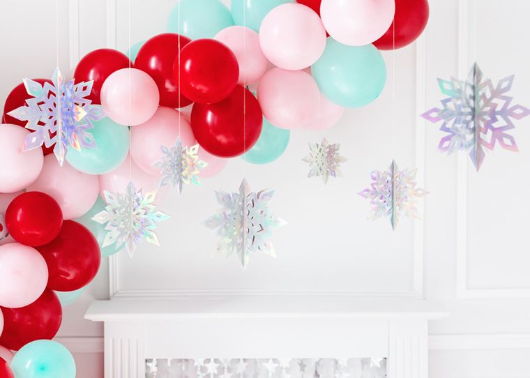 PartyDeco, zawieszki dekoracyjne Śnieżynki, opalizujący, 15-25 cm, 6 szt.