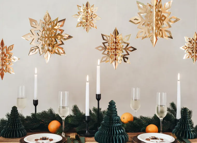 PartyDeco, zawieszki dekoracyjne, śnieżynki, złote, 15-25 cm, 6 szt.