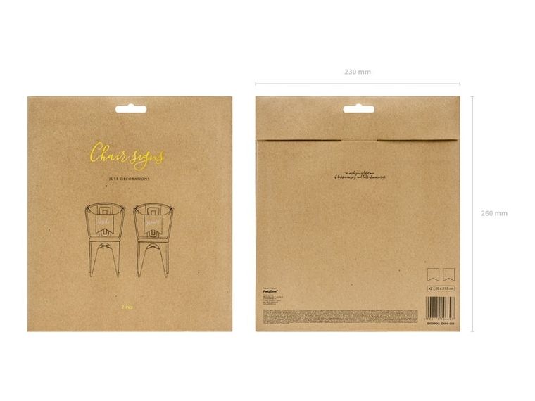 PartyDeco, zawieszki na krzesło, Bride Groom, beżowe 2 szt.