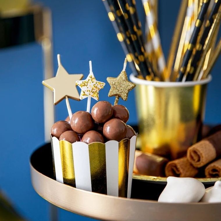 PartyPal, świeczki urodzinowe, gwiazdki, złote, 5 szt.