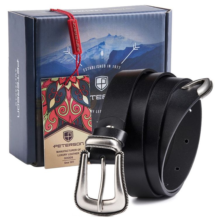 Pasek damski, czarny, skórzany, Peterson