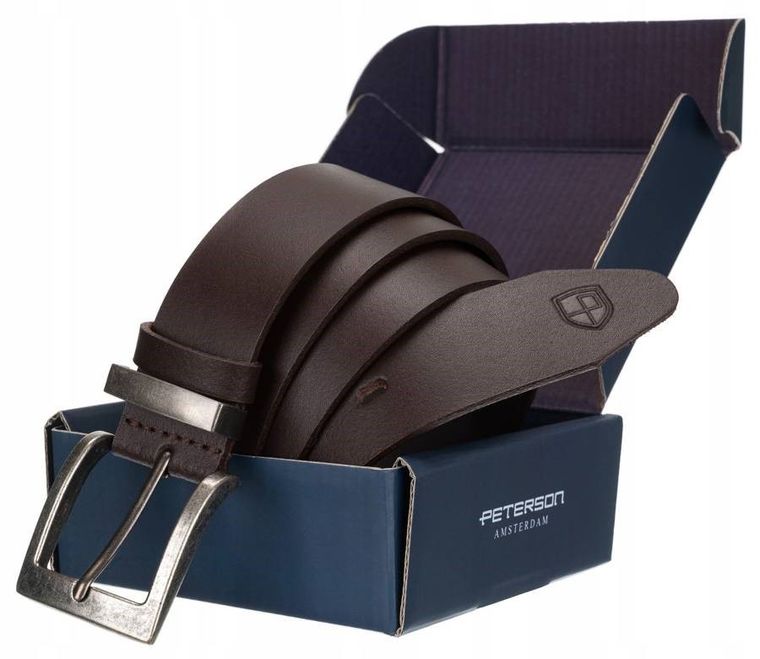 Pasek męski, brązowy, skórzany, Peterson