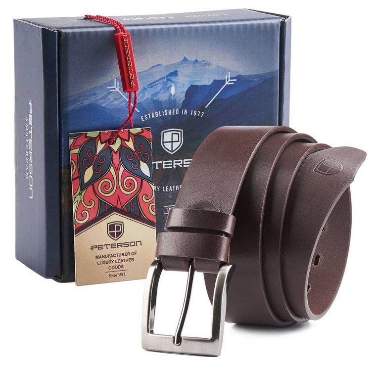 Pasek męski, brązowy, skórzany, Peterson