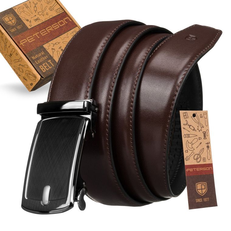 Pasek męski, brązowy, skórzany, Peterson