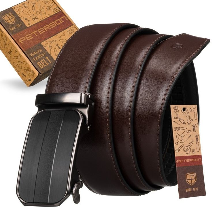 Pasek męski, brązowy, skórzany, Peterson