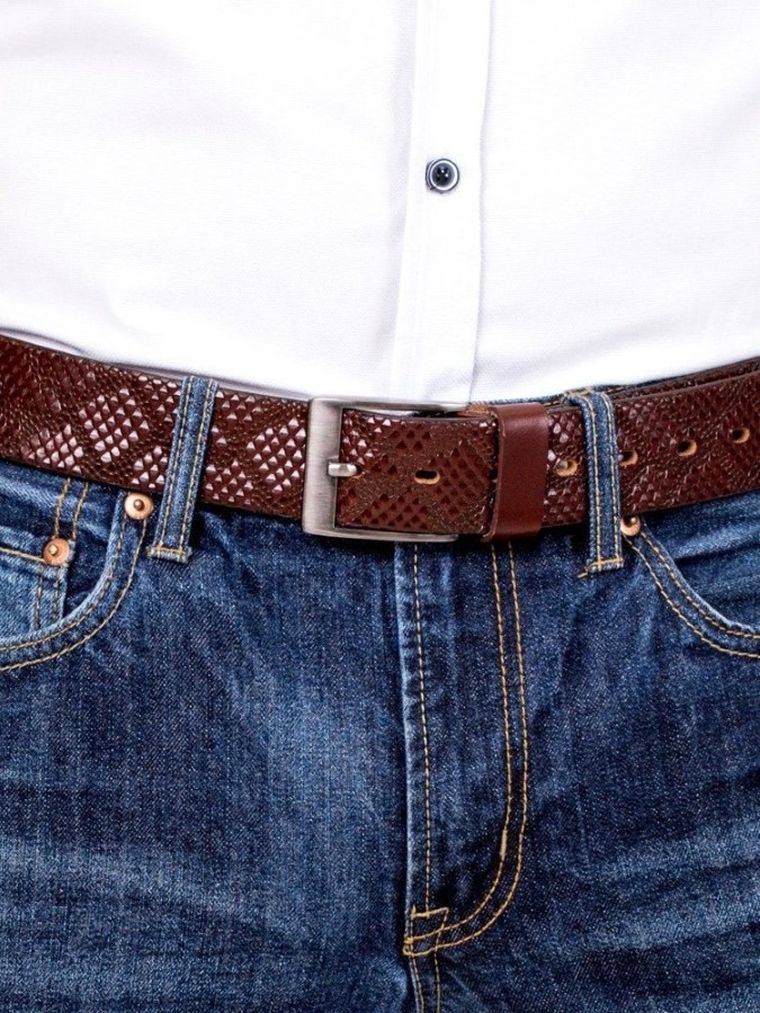 Pasek męski, brązowy, skórzany, Rovicky