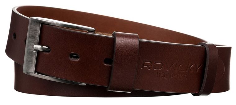 Pasek męski, brązowy, skórzany, Rovicky