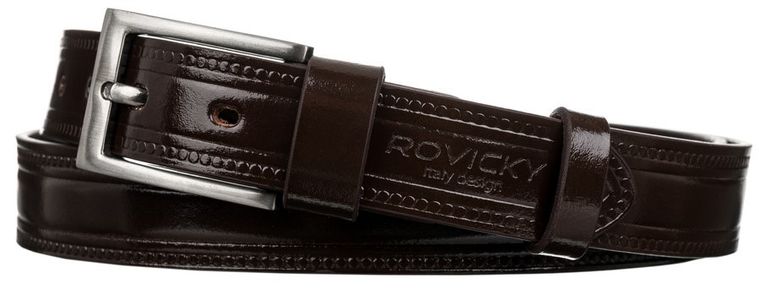 Pasek męski, brązowy, skórzany, Rovicky