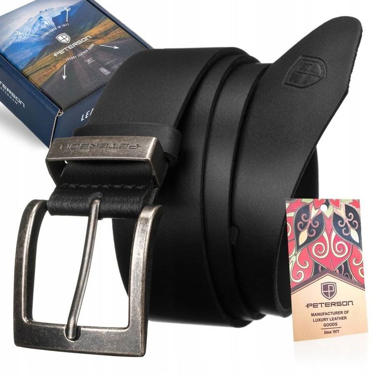 Pasek męski, czarny, skórzany, Peterson