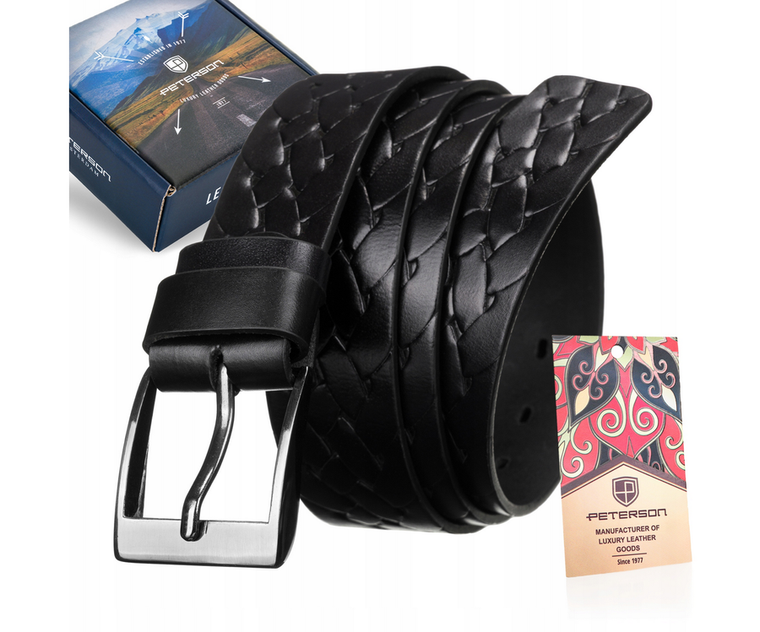 Pasek męski, czarny, skórzany, Peterson
