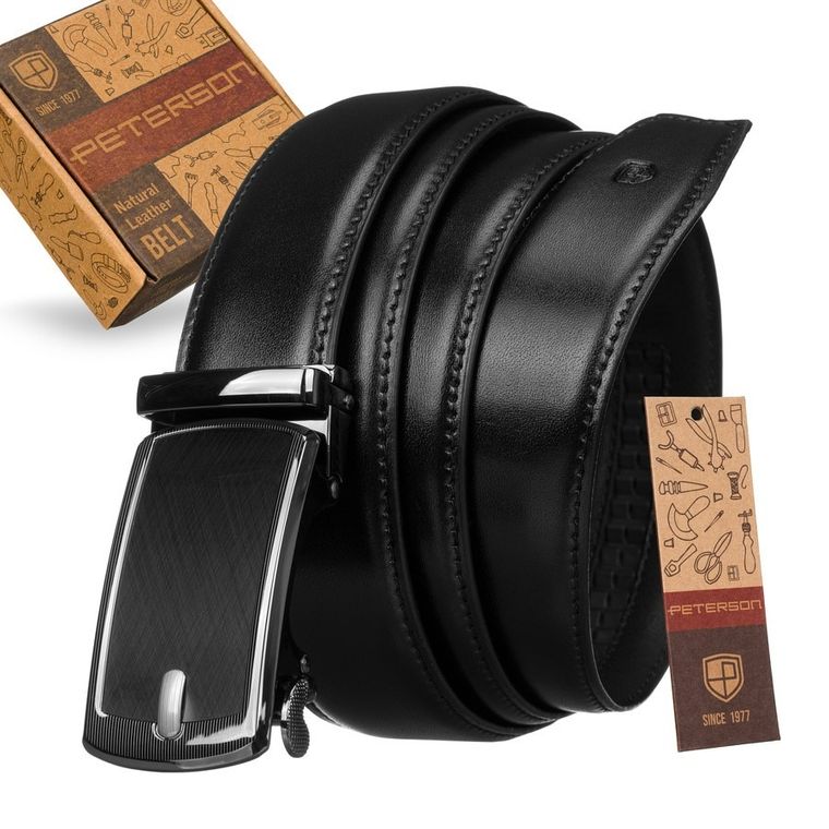 Pasek męski, czarny, skórzany, Peterson