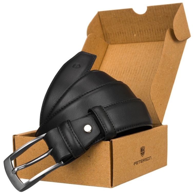 Pasek męski, czarny, skórzany, Peterson