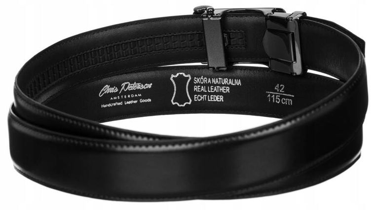 Pasek męski, czarny, skórzany, Peterson