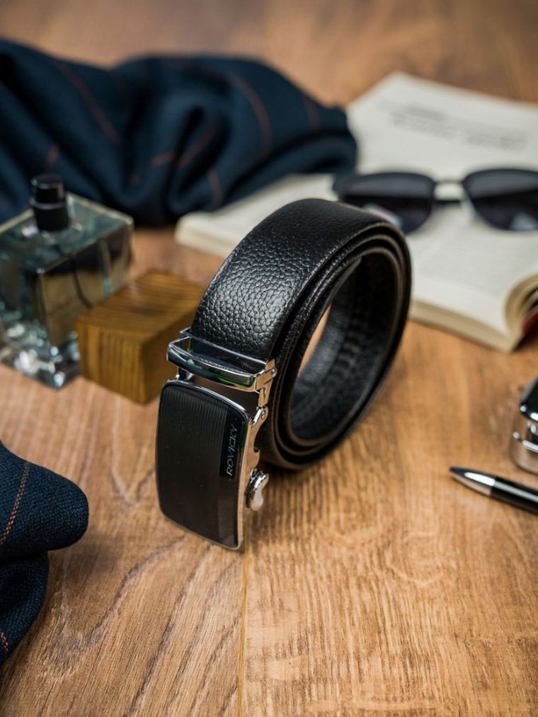 Pasek męski, czarny, skórzany, Rovicky