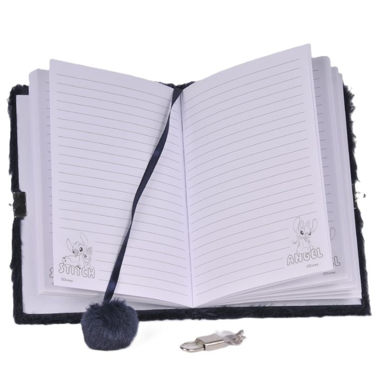 Paso, Lilo i Stitch, pamiętnik z kłódką, pluszowy, A5, 96 kartek, linia, granatowy, Stitch i Angel