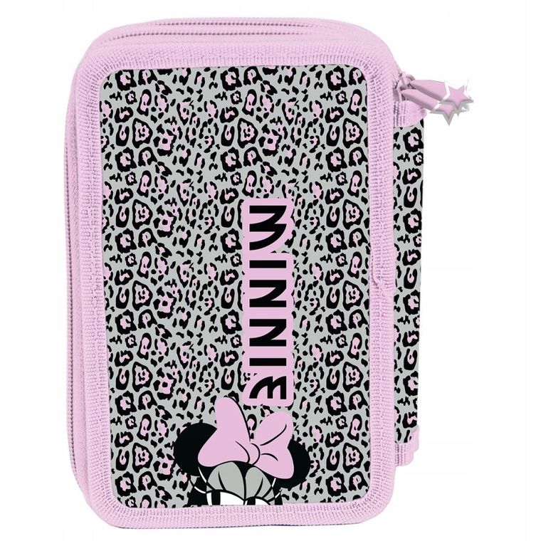 Paso, Myszka Minnie, piórnik rozkładany, potrójny, z wyposażeniem, szaro-różowy, Panterka