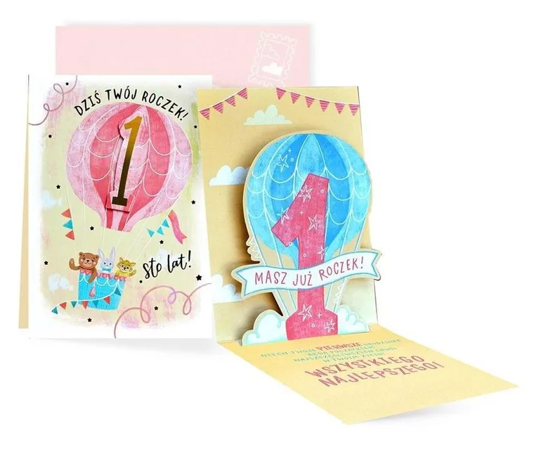 Passion Cards, karnet urodzinowy, 1 Roczek, Różowy Balon