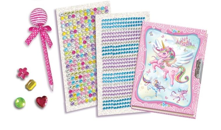 Pecoware, pamiętnik w zestawie do dekorowania z kryształkami, jednorożec
