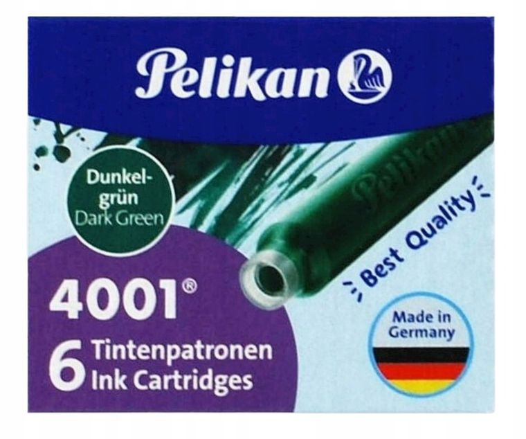 Pelikan, naboje do piór, krótkie, TP/6, ciemnozielone