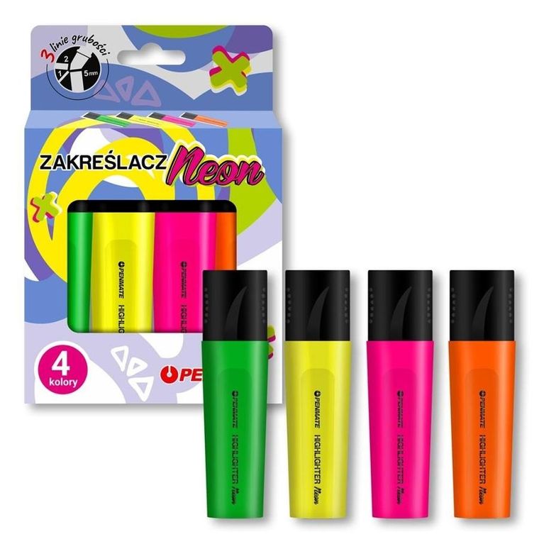 Penmate, zakreślacz, neonowy, 4 kolory