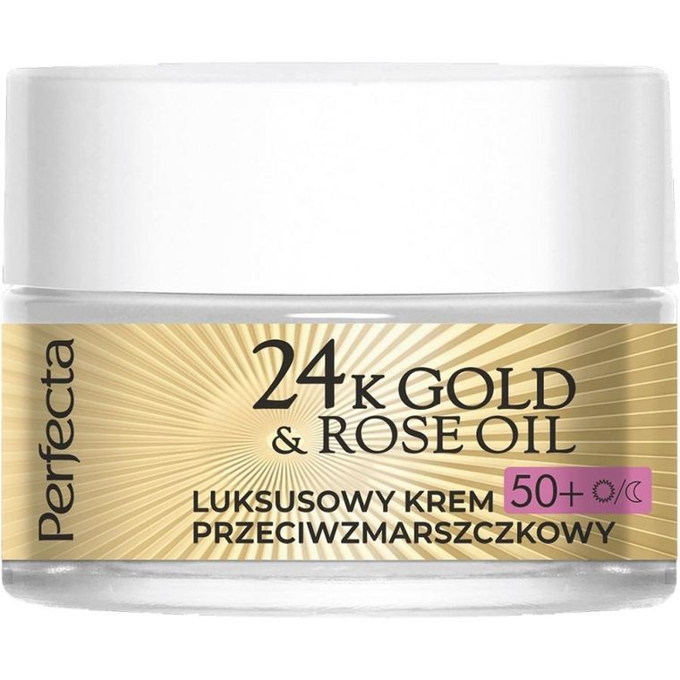 Perfecta, 24K Gold & Rose Oil, luksusowy krem przeciwzmarszczkowy na dzień i na noc 50+, 50 ml